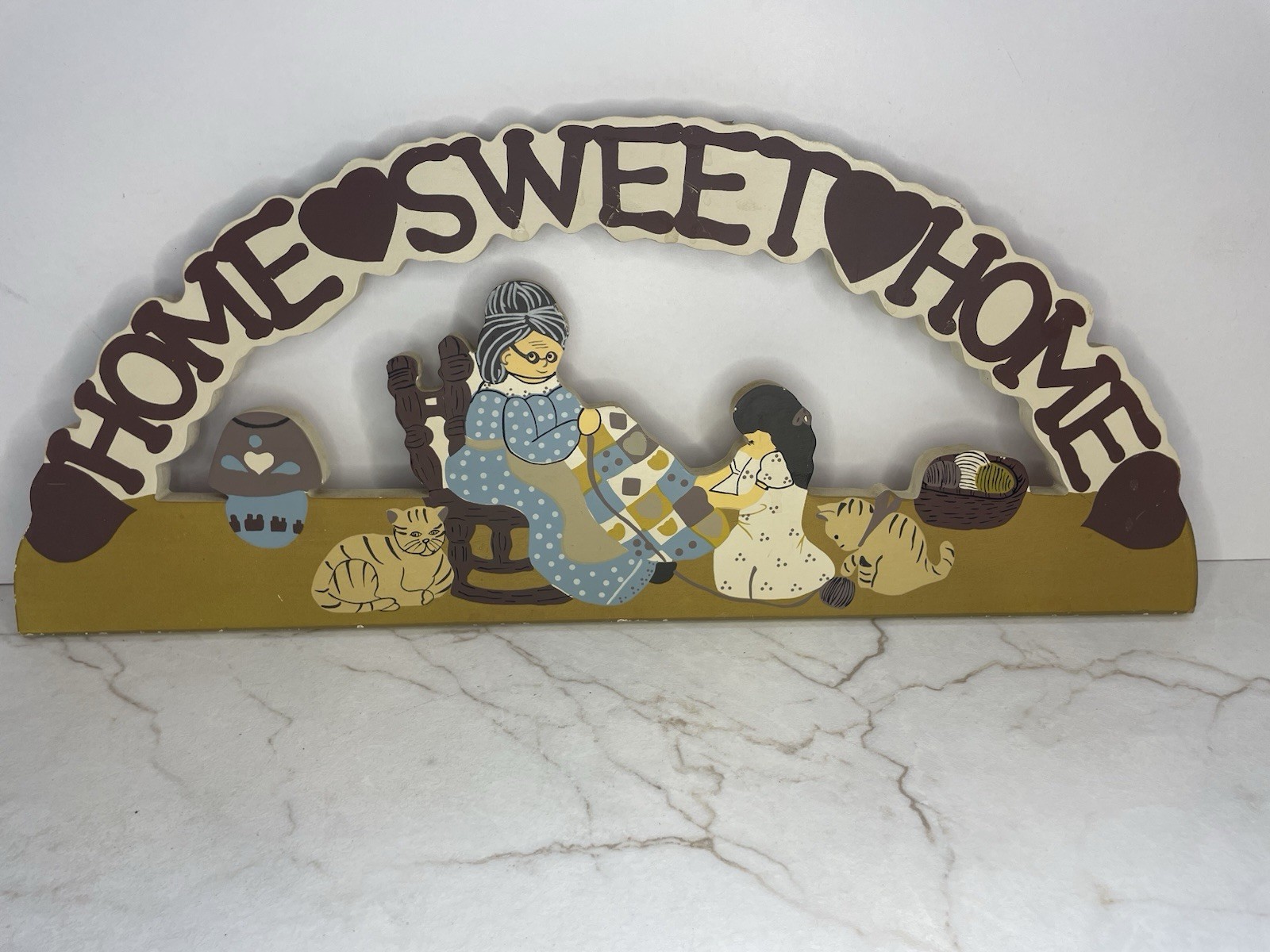 Home Sweet Home Hand-Painted Wooden Wall Decor Cottage Core Cats Grandma