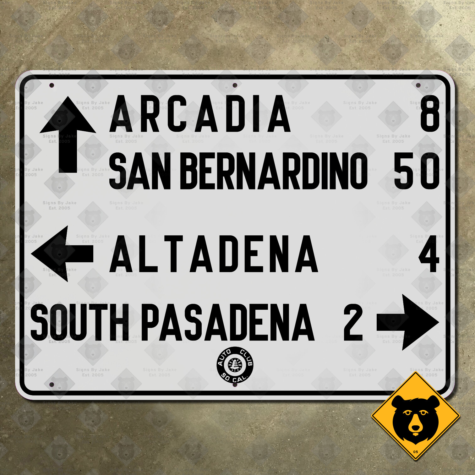 ACSC Arcadia Altadena San Bernardino California highway sign 1936 AAA 20×15
