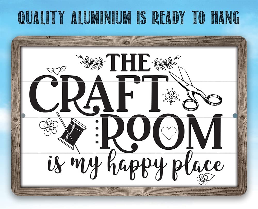 Craft Room Is My Happy Place Metal Sign Sewing Quilting Hobby Wall Art