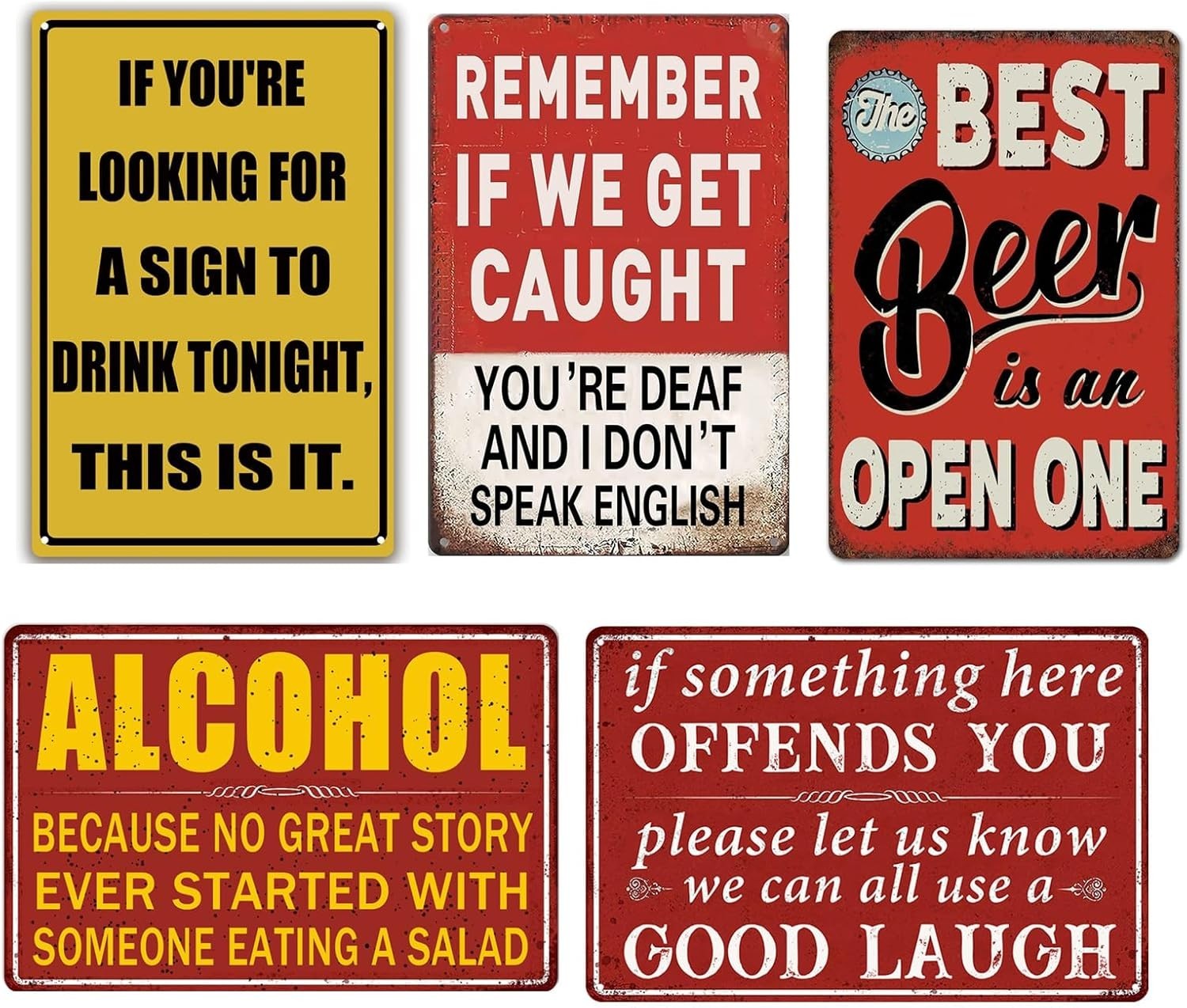Colorful Rectangular Metal Tin Signs – Set of 5