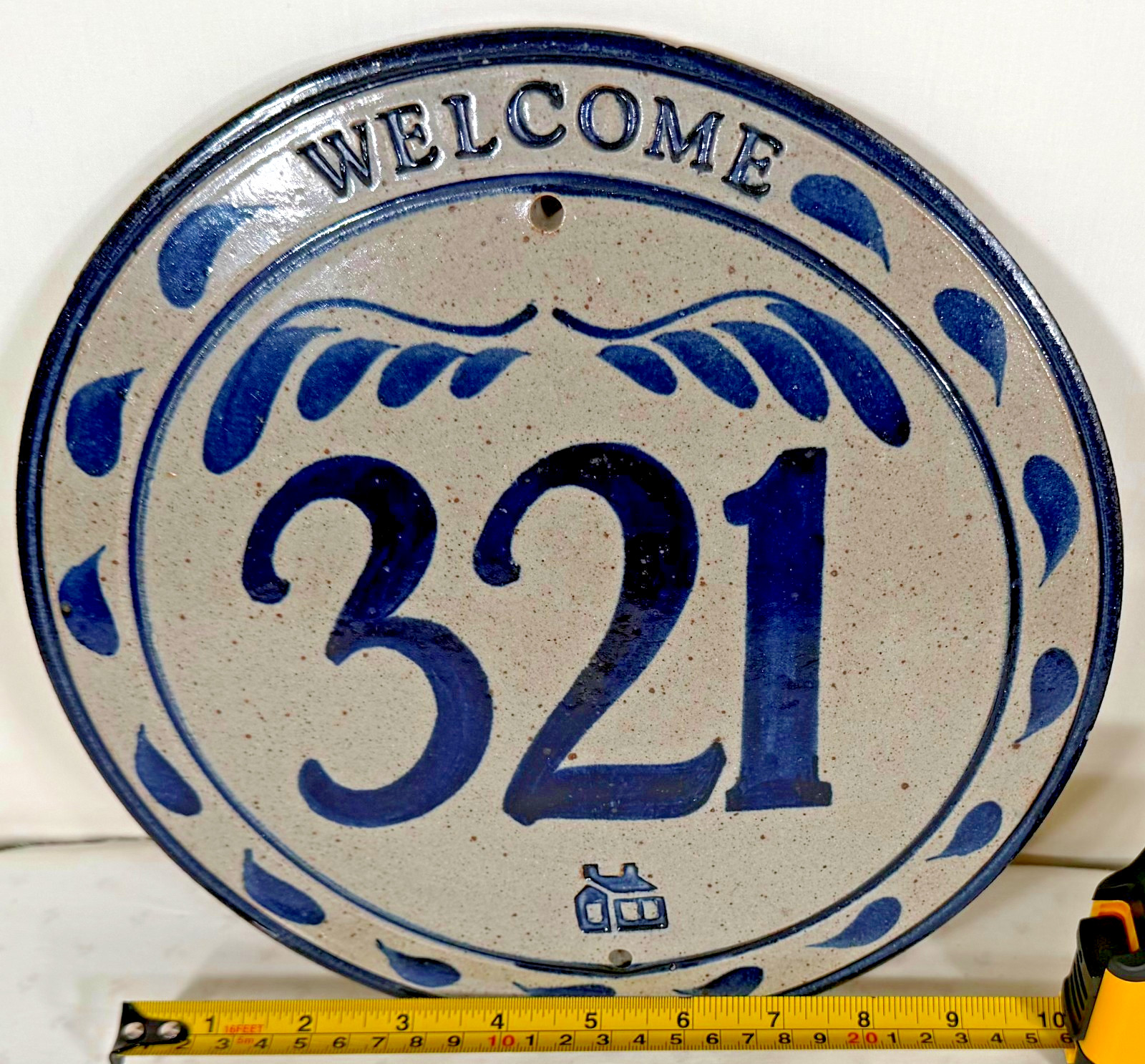 Handmade Pottery House Number Sign Welcome 321 Signed Mataya 1997