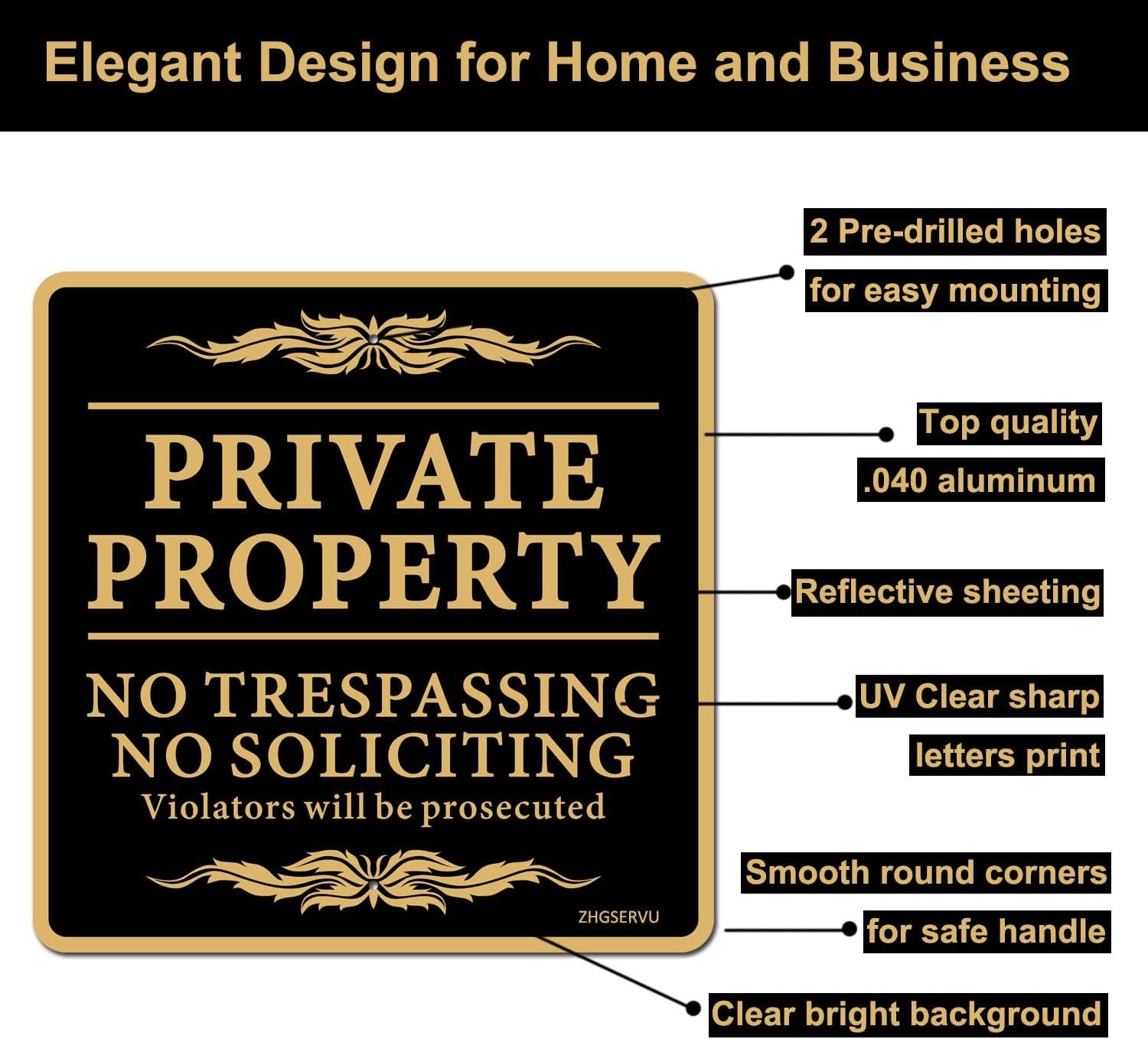 No Trespassing Signs 2-Pack Private Property No Soliciting Warning Sign 12” X 12