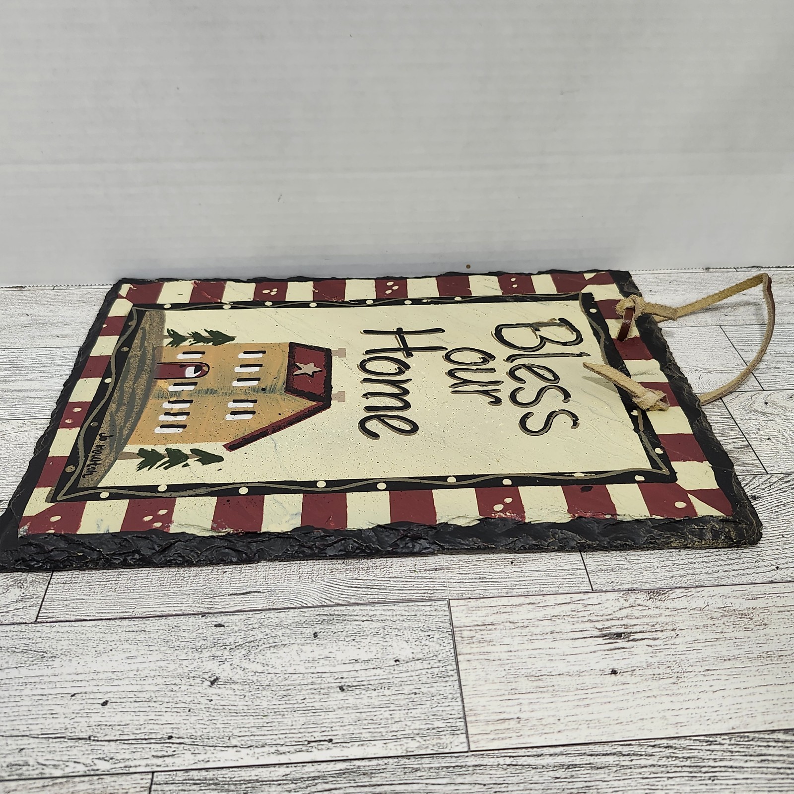 Hand-Painted Slate Sign – Bless Our Home 8×12 Rustic Country Wall Decor