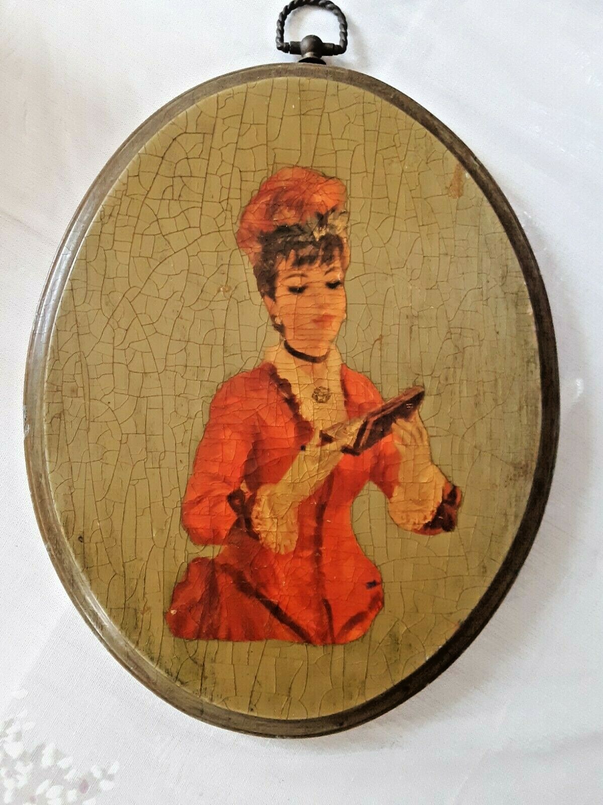 Vintage Decoupage Wooden Wall Plaque Decor Victorian Woman 8 x 10 Inches
