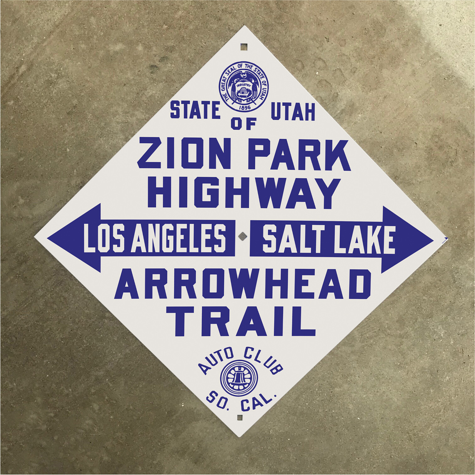 Zion Park Highway Arrowhead Trail ACSC highway road sign auto club AAA Utah US91