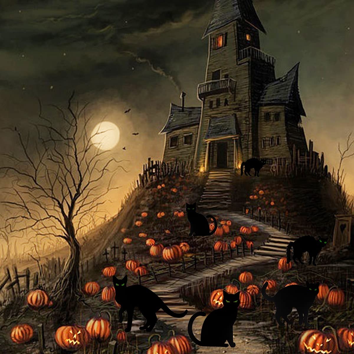 6 Pack Halloween Black Cat Yard Signs with Stakes Scary Silhouette Halloween