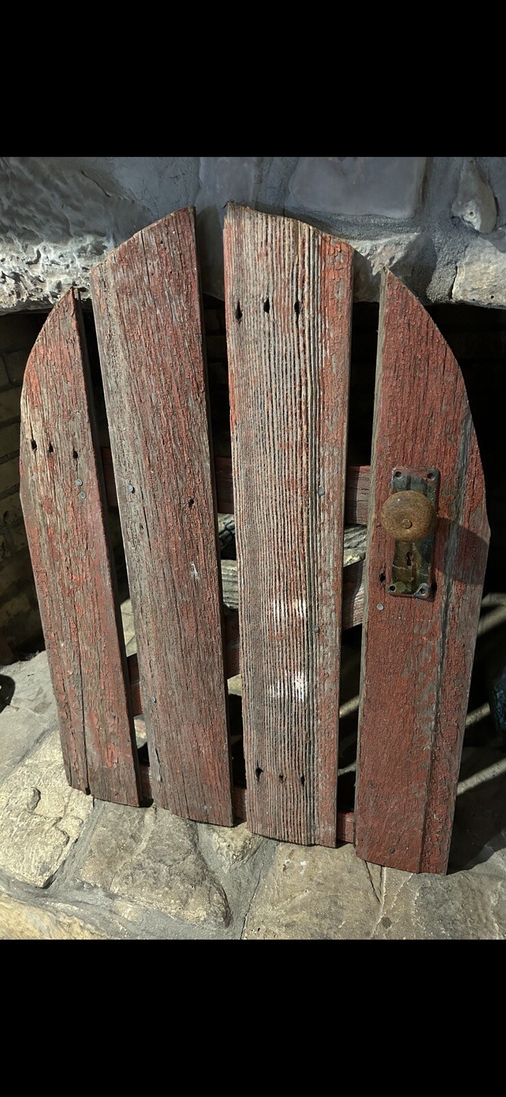 Primitive Wooden Garden Gate Rustic Red Great Mantel Decor Rusty Hardware
