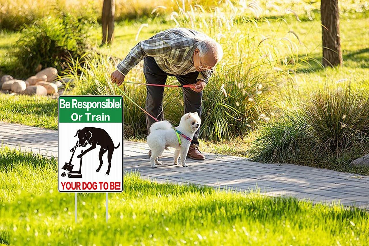 No Pooping Dog Sign – 8″X12″ Double Sided Yard Sign with Stakes – Weather Resist