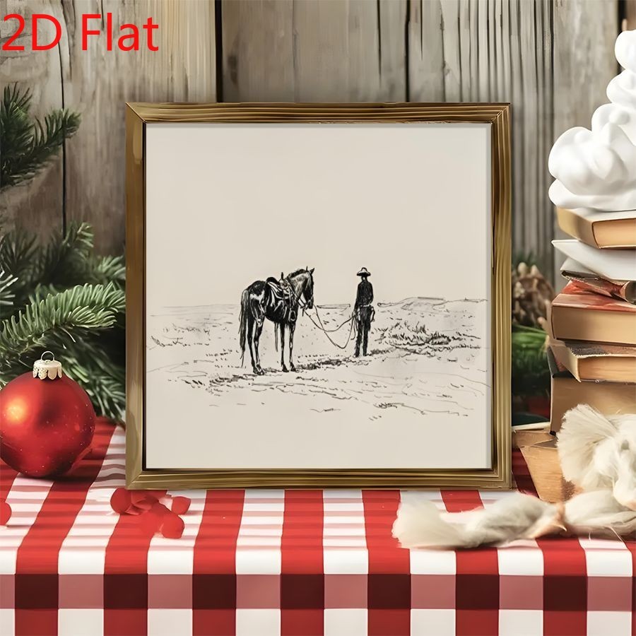 Vintage Cowboy Horse Sketch Wooden Sign Farmhouse Wall Decor for Entryway Gift