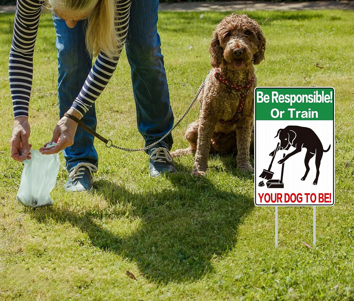 No Pooping Dog Sign – 8″X12″ Double Sided Yard Sign with Stakes – Weather Resist