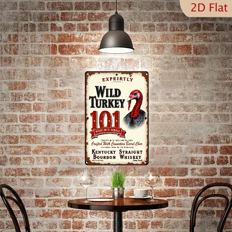 1pc Wild Turkey Bourbon Vintage Metal Iron Logo Wall Plaque – Rustic 2D Flat Han
