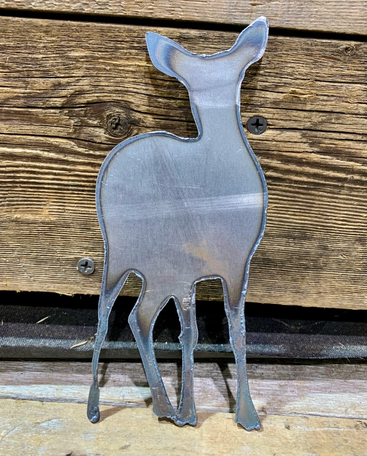 Raw Steel Silhouette, Miniature Doe, Rustic Wall Art, 6.25″