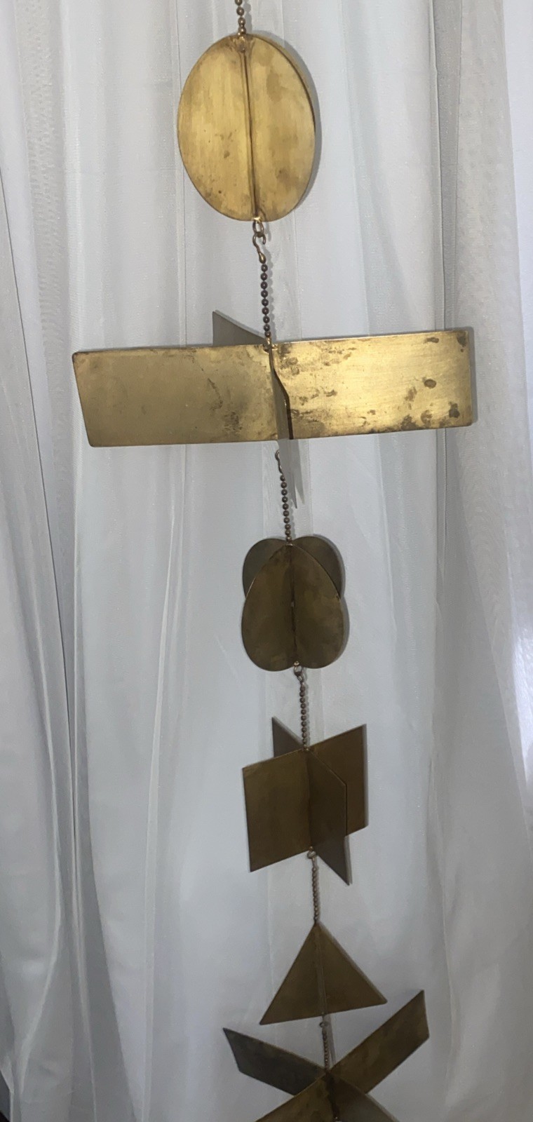 Vntg Geometric Shapes Metal Hanging Sculpture Chain Adjustable 46” RARE! MCM