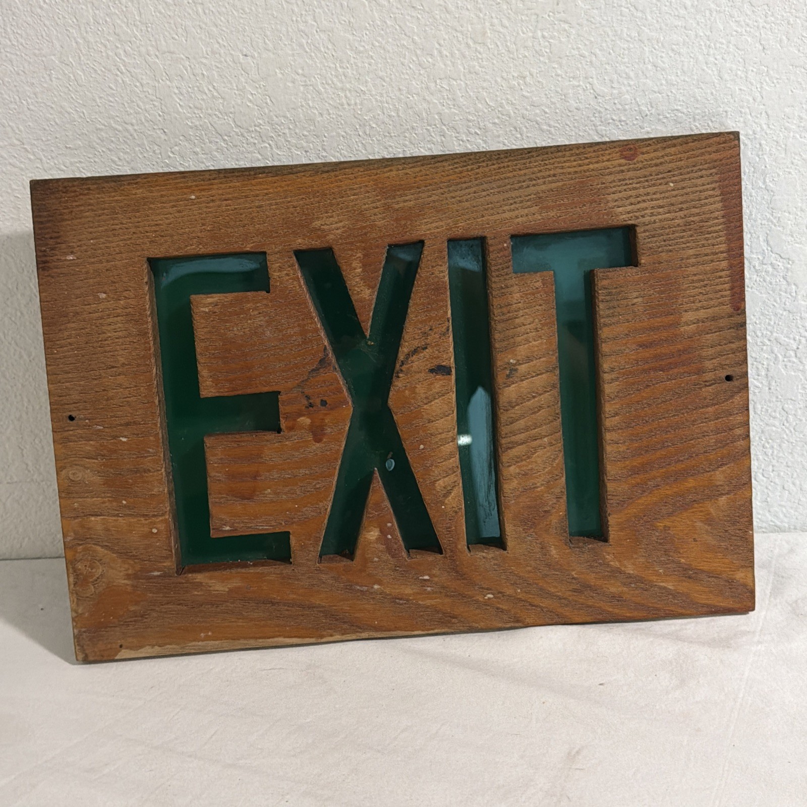 Homemade EXIT Sign Wood Green Plexi Glass 13”x9” Decor Man Cave