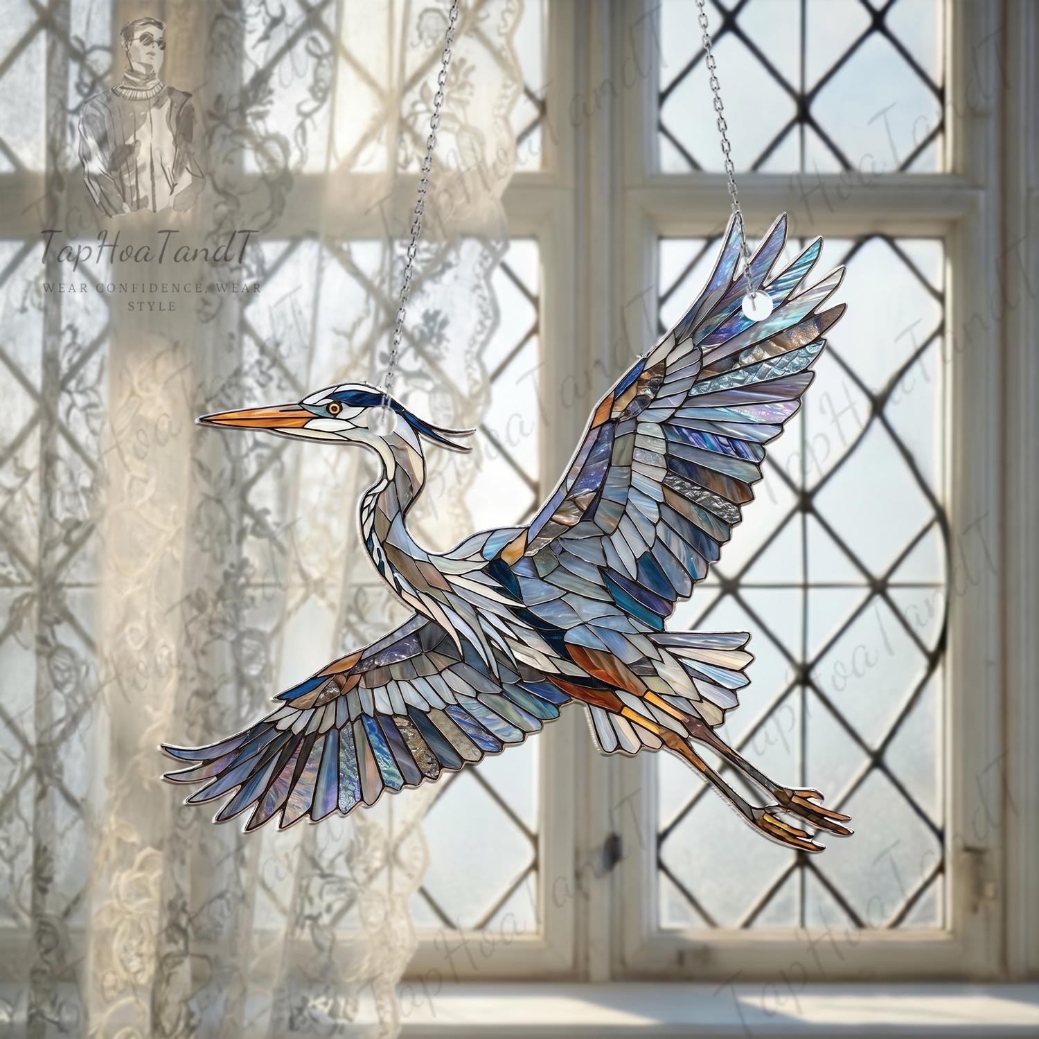 Heron Acrylic Suncatcher Bird Window Hanging Coastal Home Nature Gift Decor