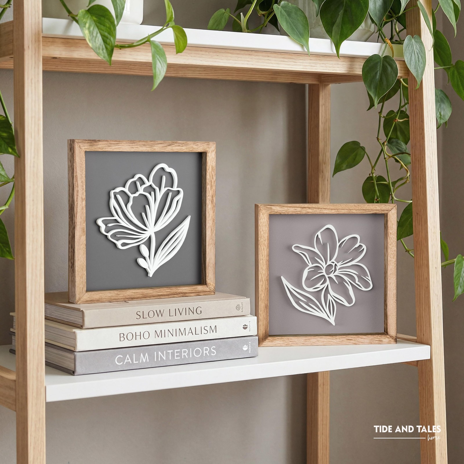 3D Botanical Floral Wall Art (Framed Set of 2) Ready-to-Hang Lightweight Boho…
