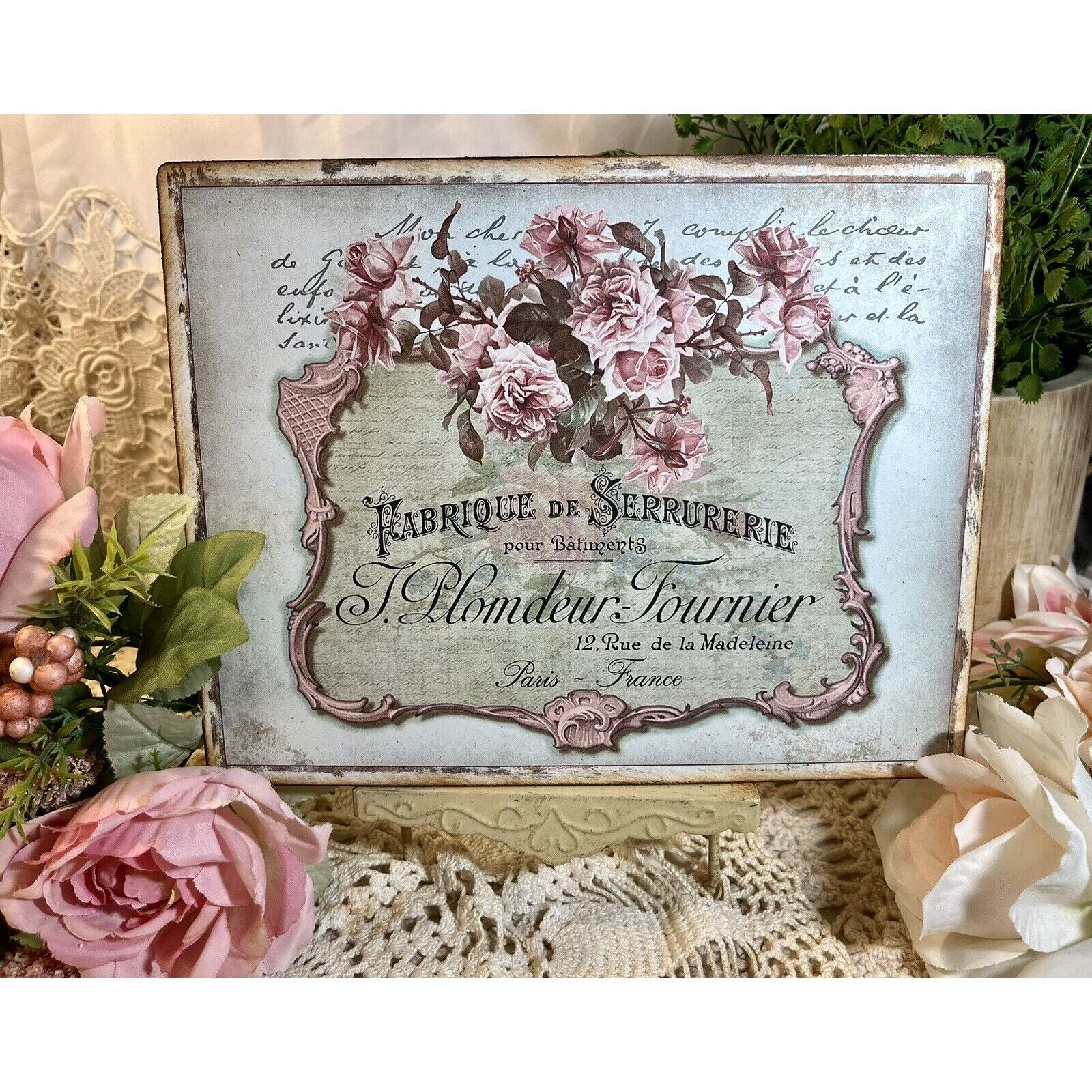 French Country, Pink Roses, Paris Script, Cottage, Handcrafted Plaque / Sign