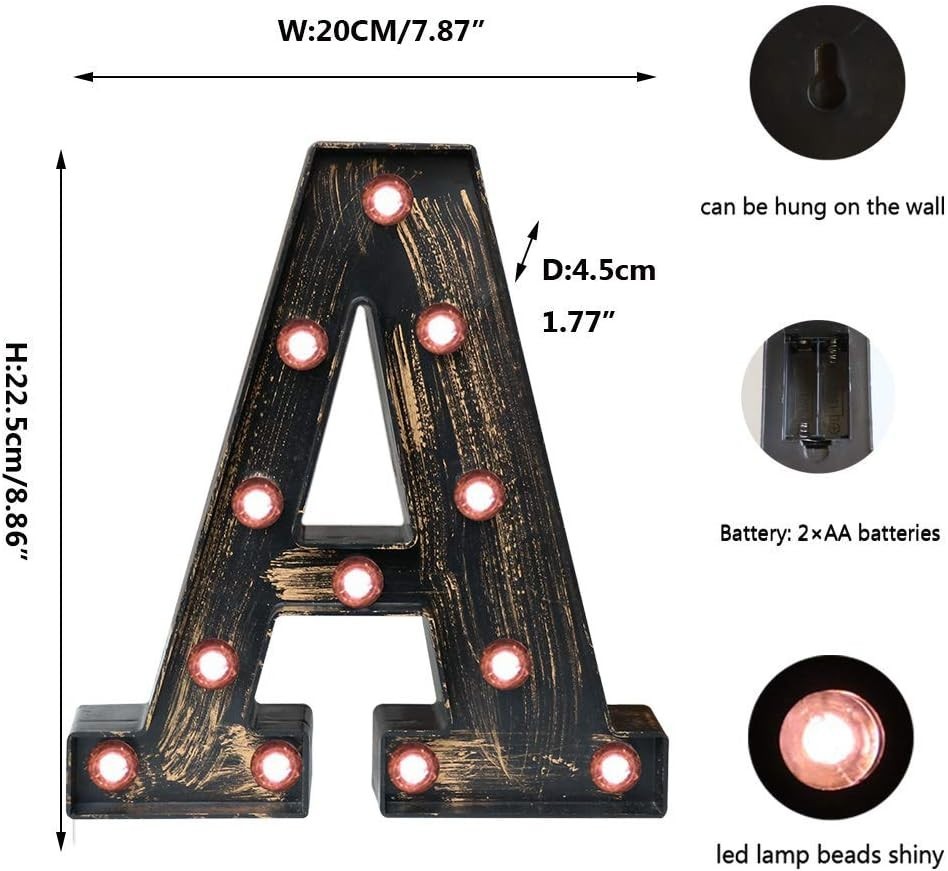 Light Up Your Space: Golden Black Industrial Alphabet A for Home & Parties