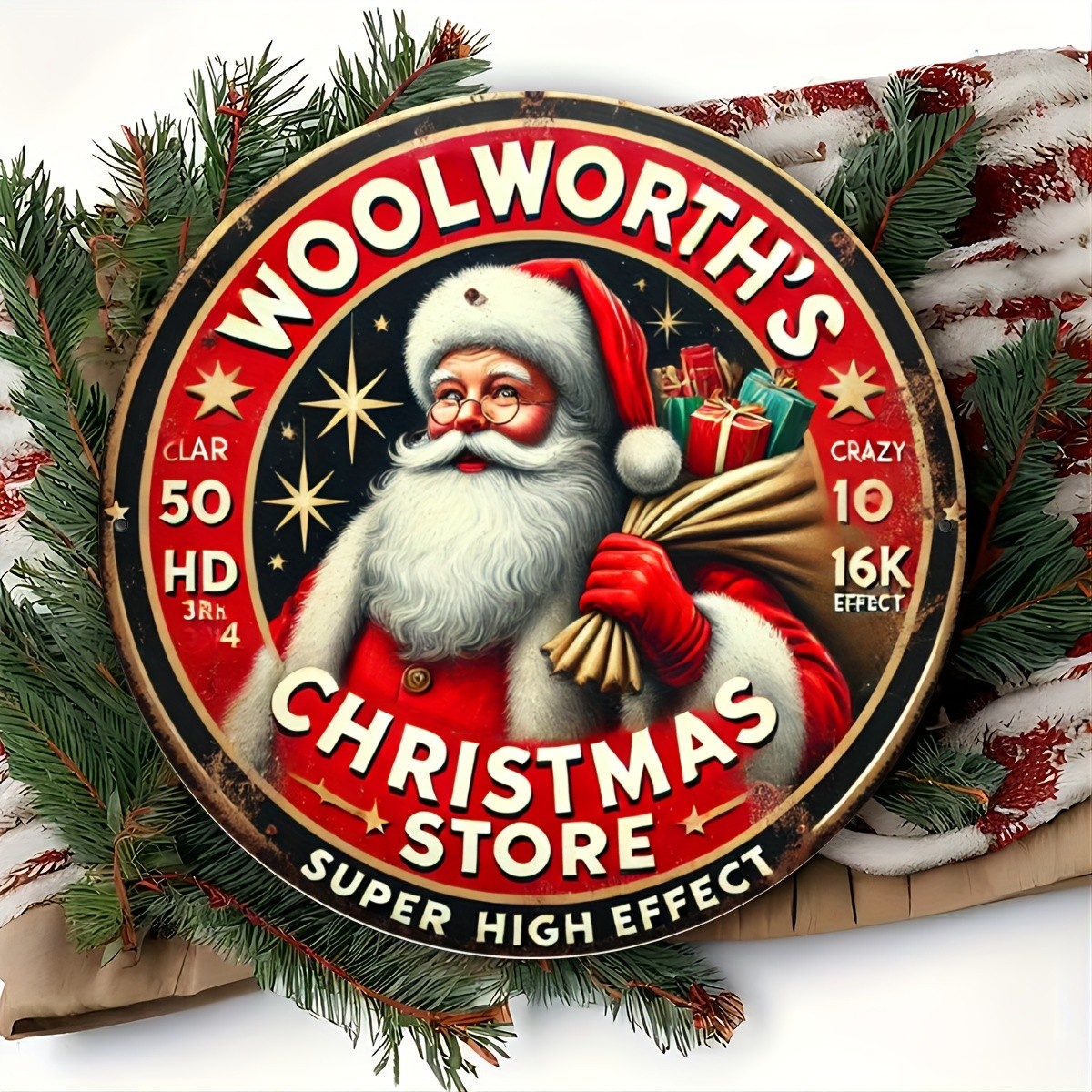 Vintage Woolworth’S Christmas Store Tin Metal Signs 8×8 Inches Retro Santa Iron