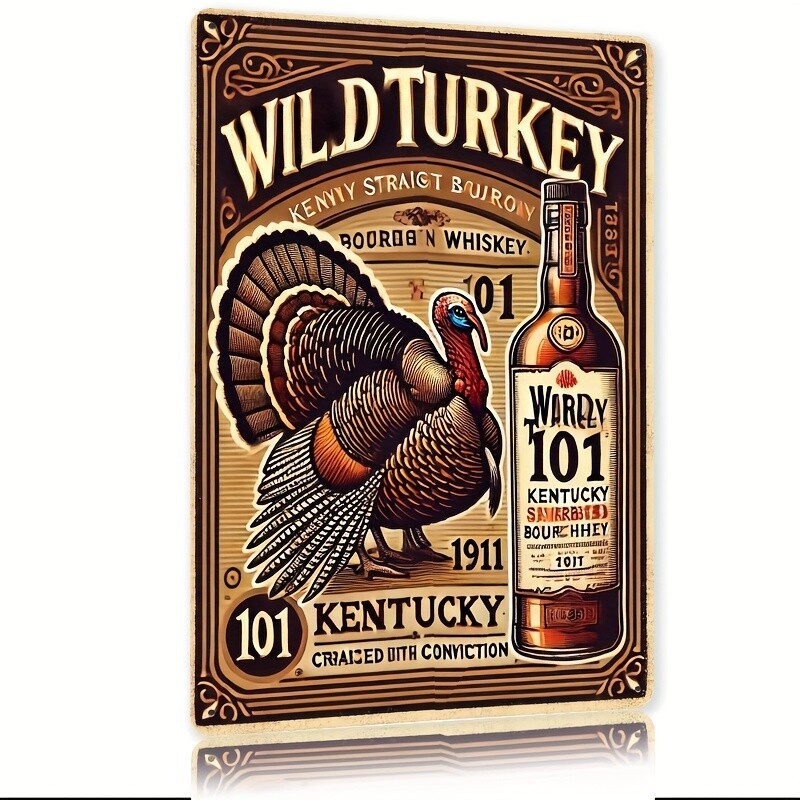 2D Flat, 1pc Wild Turkey Bourbon Whiskey Vintage Metal Tin Sign – Retro Bourbon