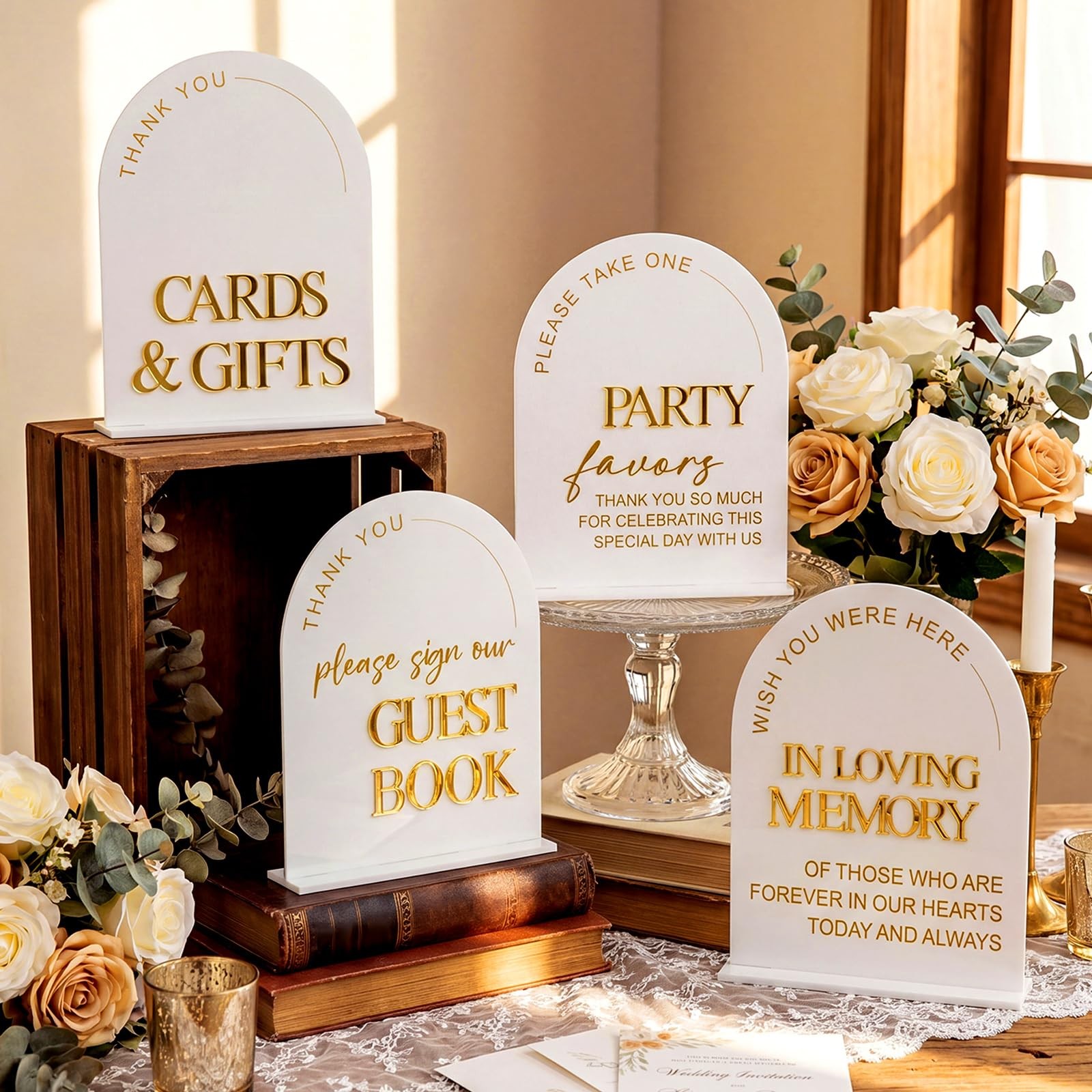 4 Pcs Arched Large Acrylic Wedding Signs for Reception and Ceremony 8×10 Inch…
