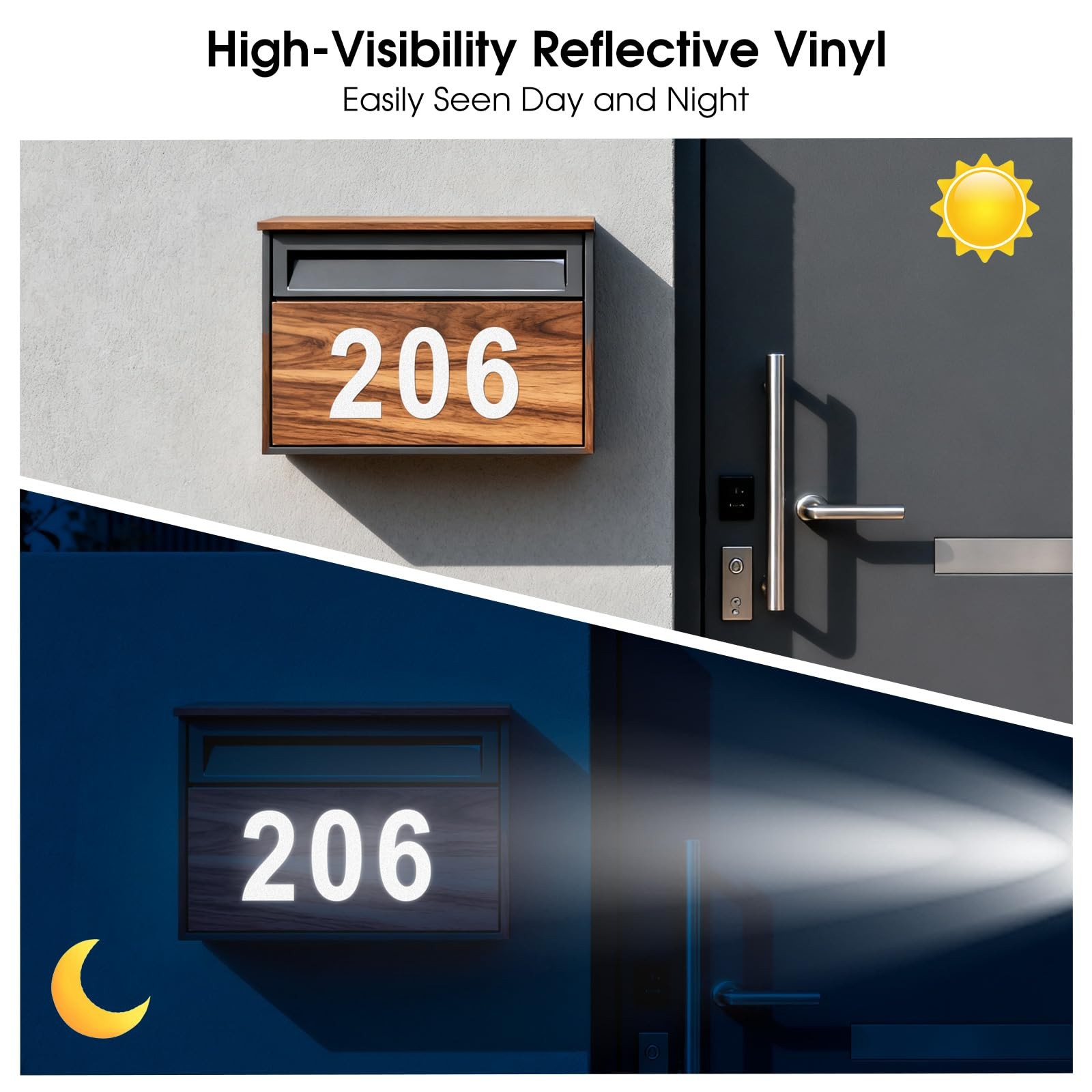 50 PCS 3 Inch Reflective Mailbox Numbers for Outside, 5 Sets Self Adhesive Vi…