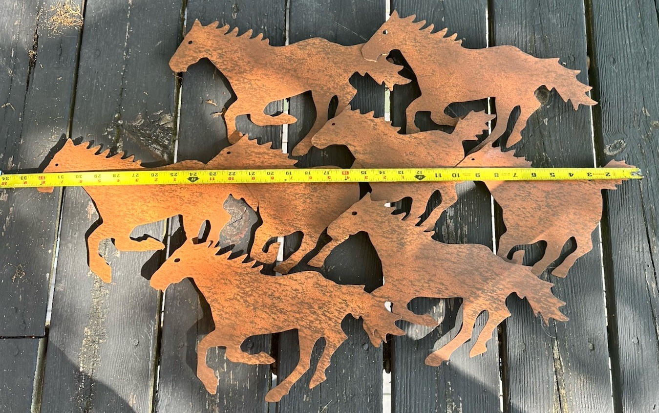 Lg Laser Cut Metal Horse Wall Art Running Wild Horses Decor Rustic Patina Finish