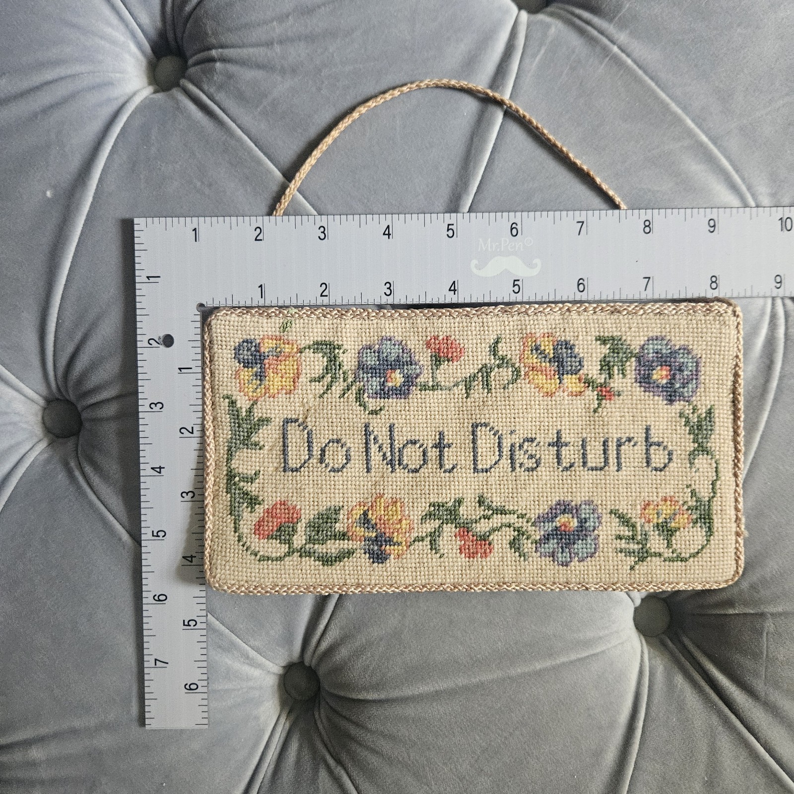 VINTAGE Needlepoint “Do Not Disturb” Sign Door Wall Hanging Floral Cottage Pansy