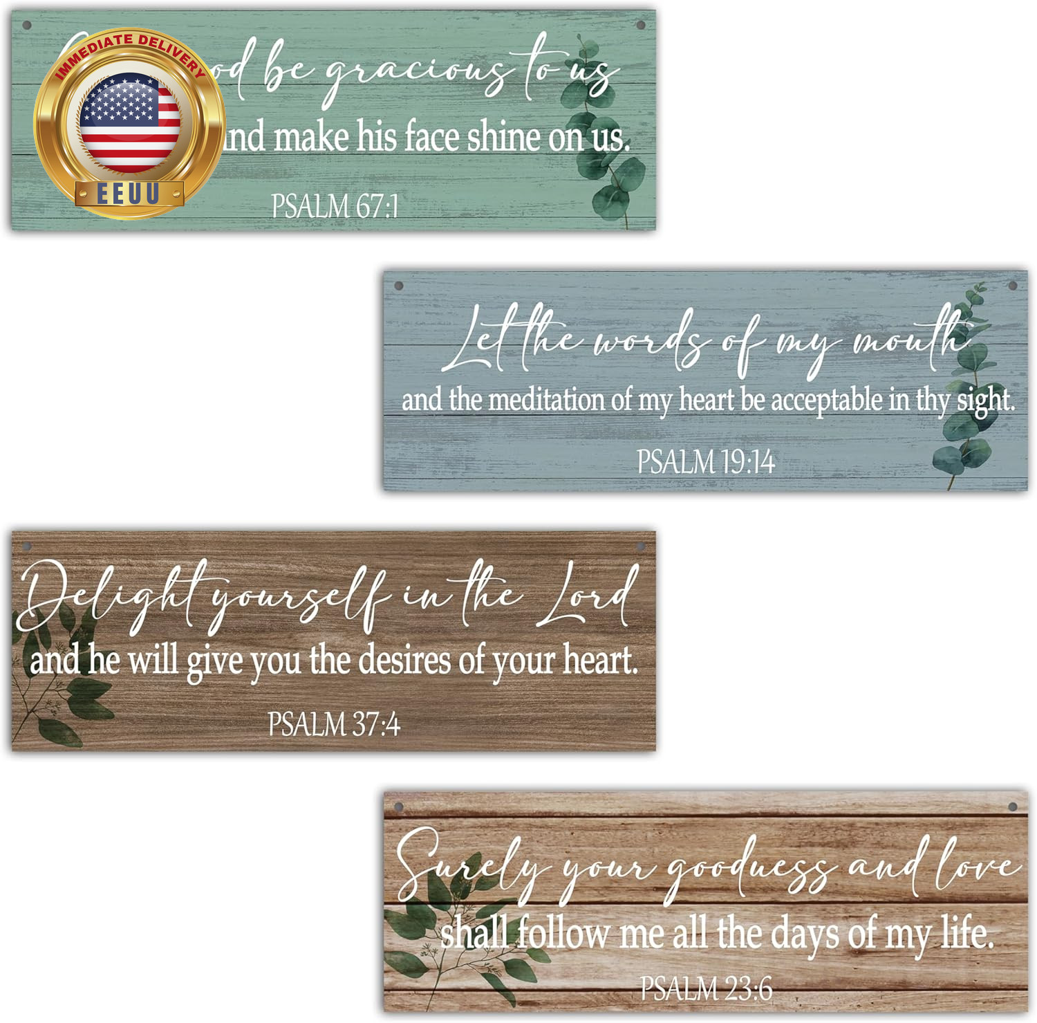 4 Pcs Christian Wall Decor Sign, Rustic Scripture Wall Art Decor Gift, Bible Ver