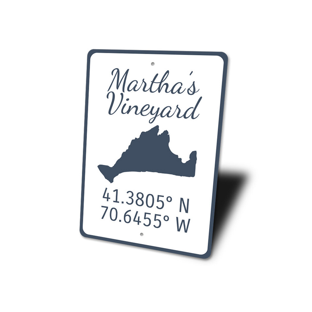 Martha’s Vineyard, Destination Coordinates Sign, Beach House Metal Sign