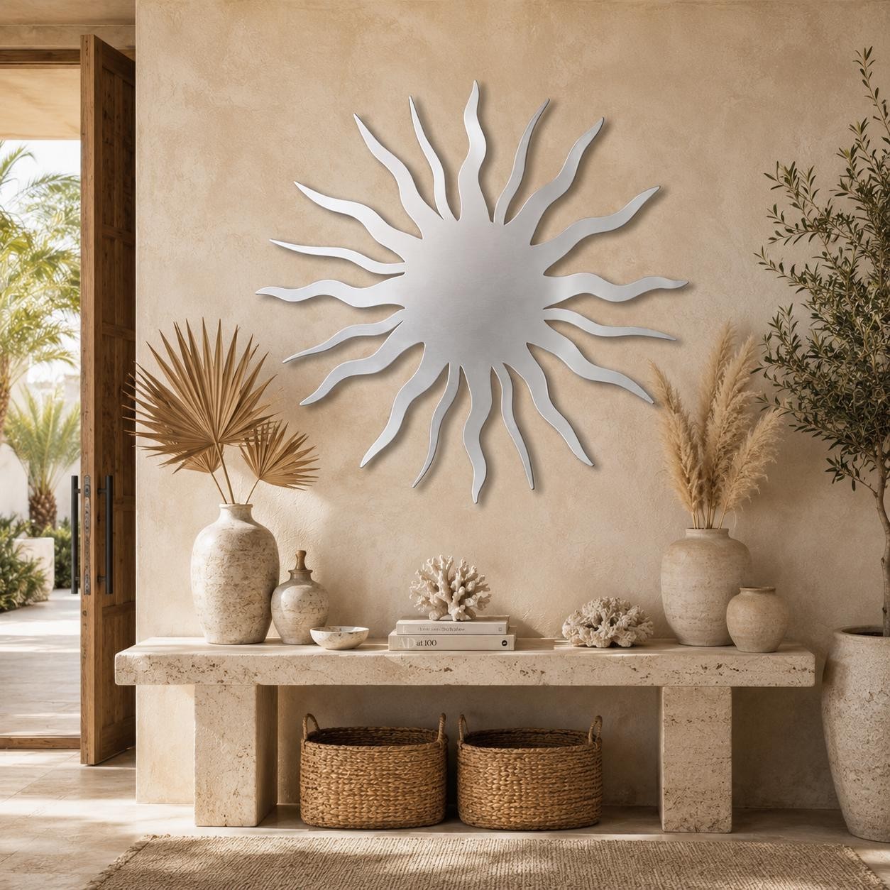 Large Metal Sun Wall Art, Coastal Outdoor Decor, Modern Sunburst Hanging
