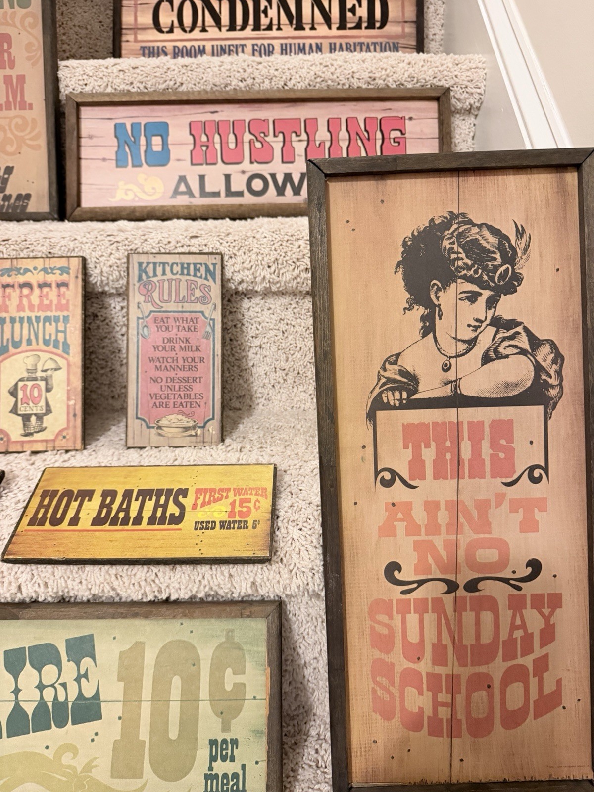 Huge Lot of Americana Vintage Wall Plaques Wood Western Humor Hanging Signs