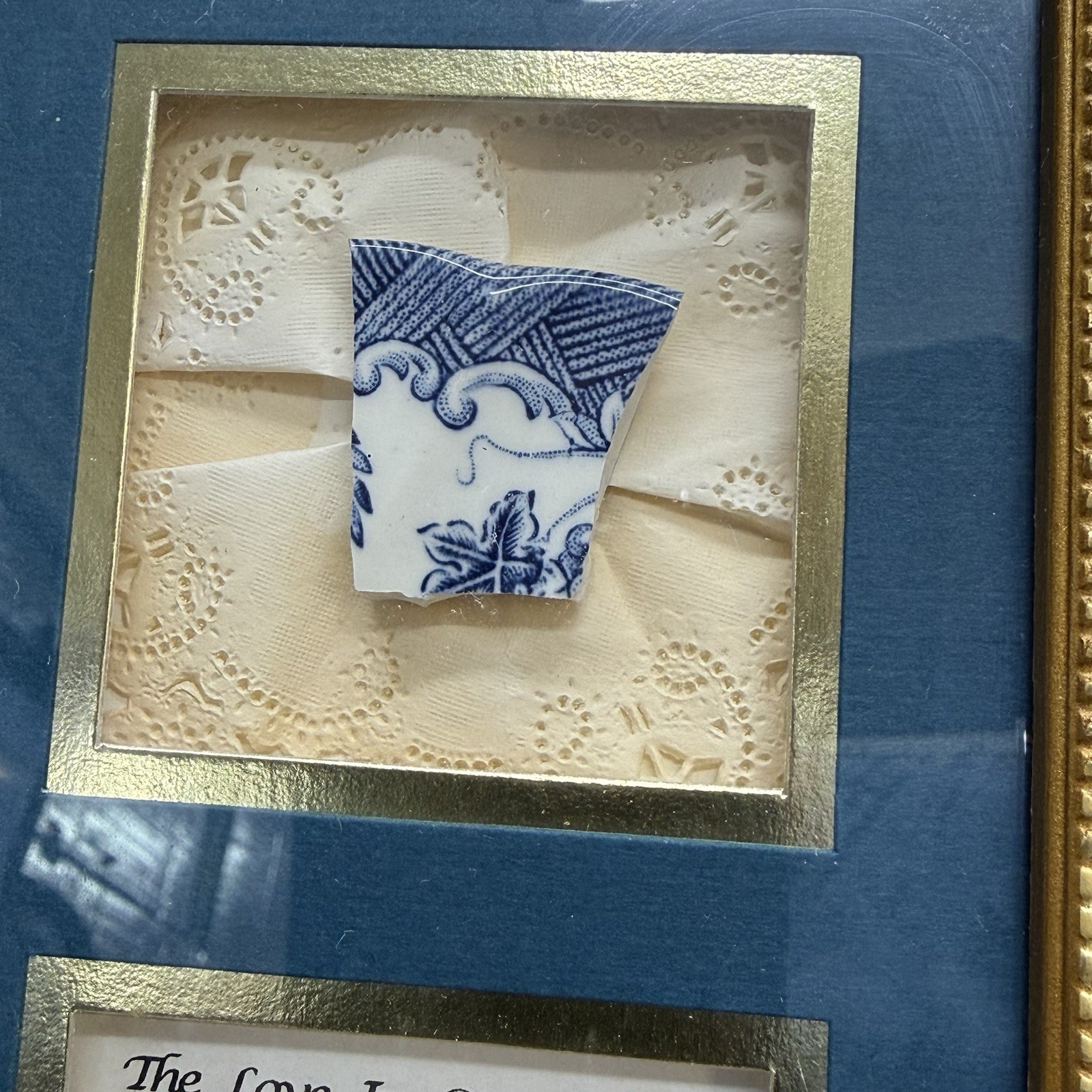 Vintage 1997 Framed Blue & White Ceramic China Piece “The Love In Our Family”