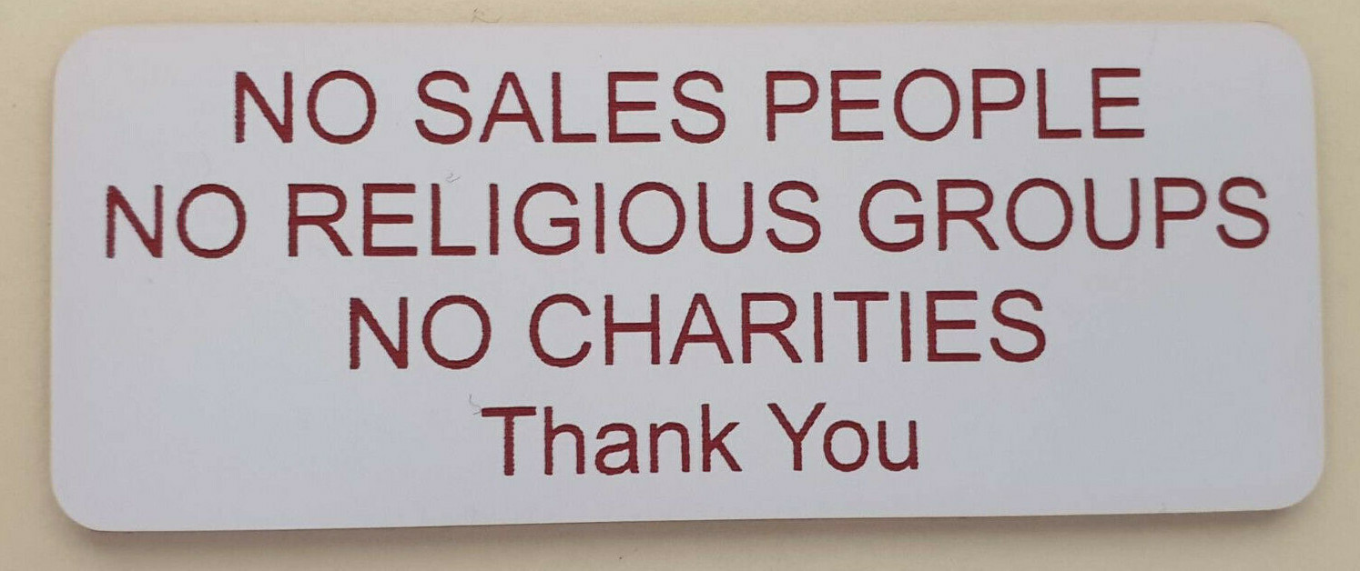 No Sales People Religious Groups Charities Thank You Sign Plaque Outdoor Rated