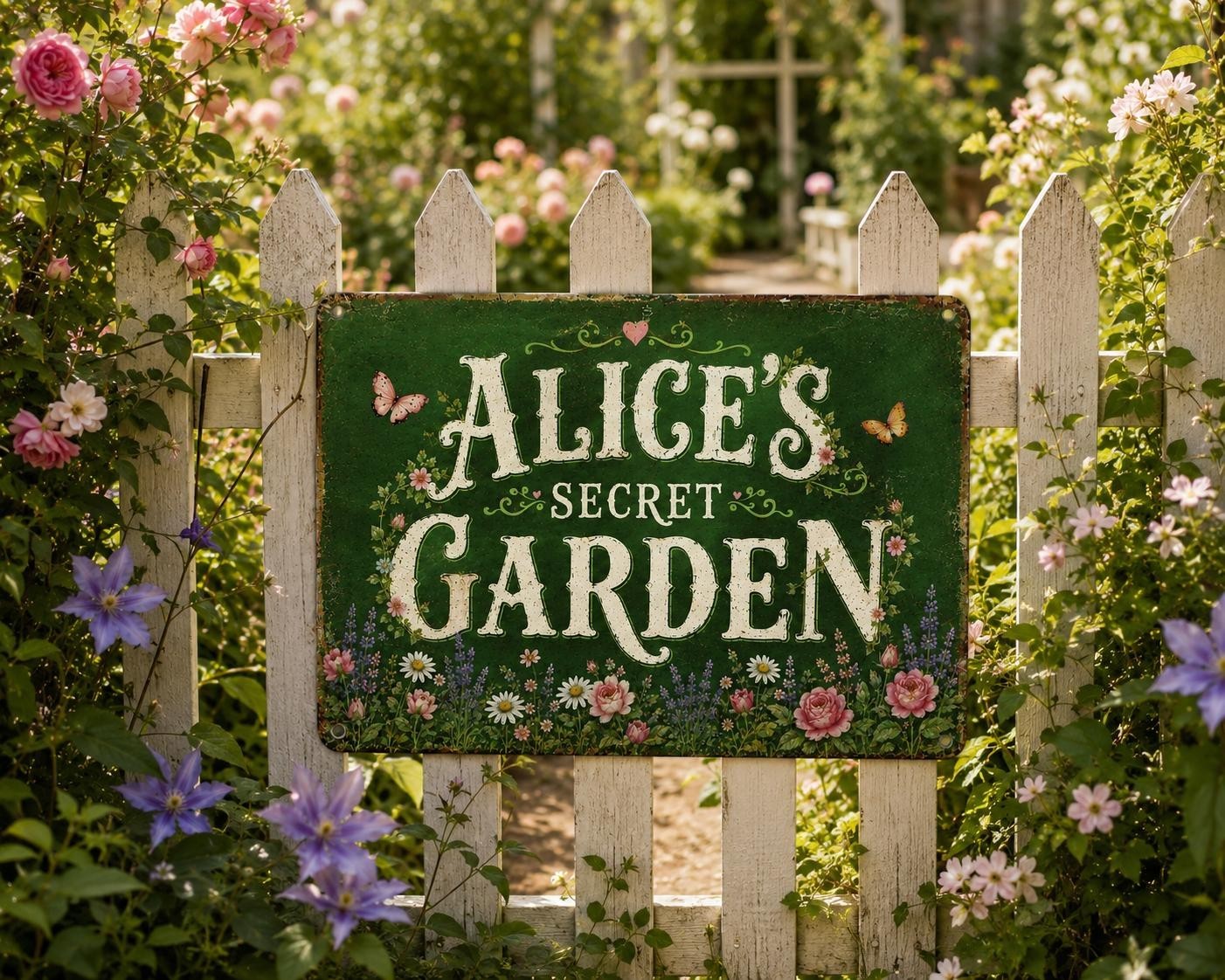 Personalized Secret Garden Metal Sign Vintage Floral Decor Custom Name Plaque
