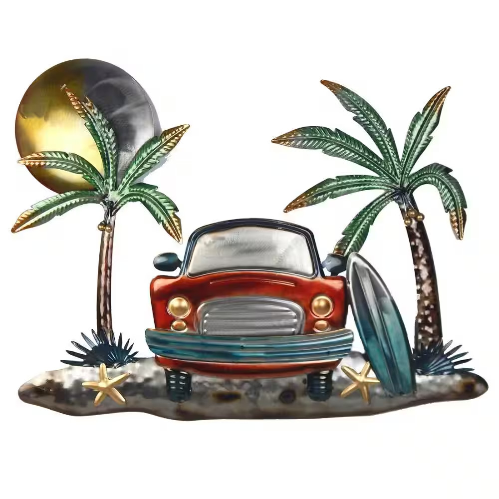 24 In. Surf Beach Scene Metal Decorative Wall Art