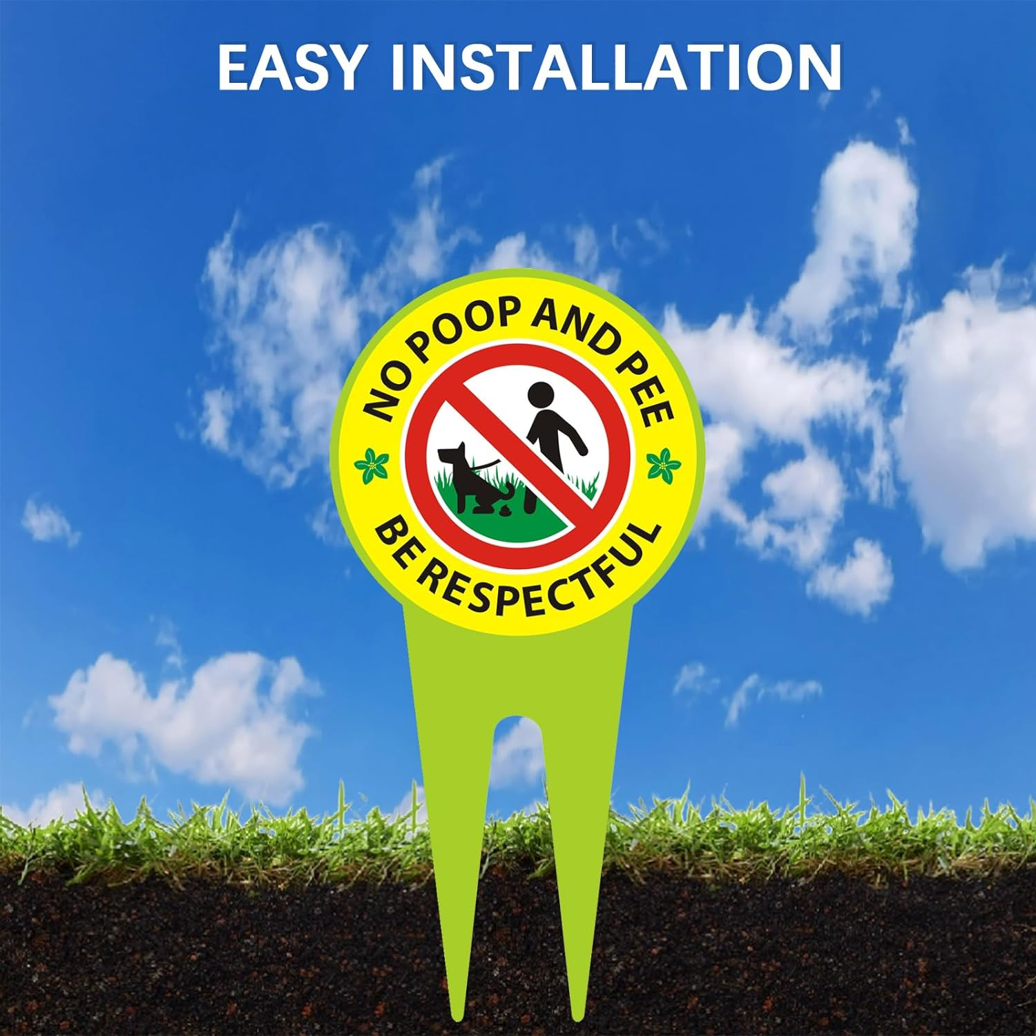 No Dog Poop Sign 2 Pack, Double Sided – Be Respectful/No Poop and Pee, Protect Y