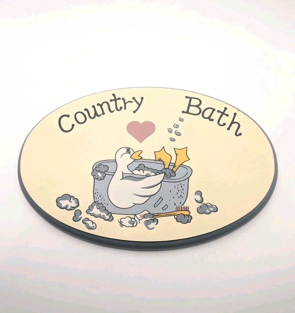 Vtg Goose Duck Heart Country Bath Wall Hanging Oval Wooden Bathroom Decor~1987~