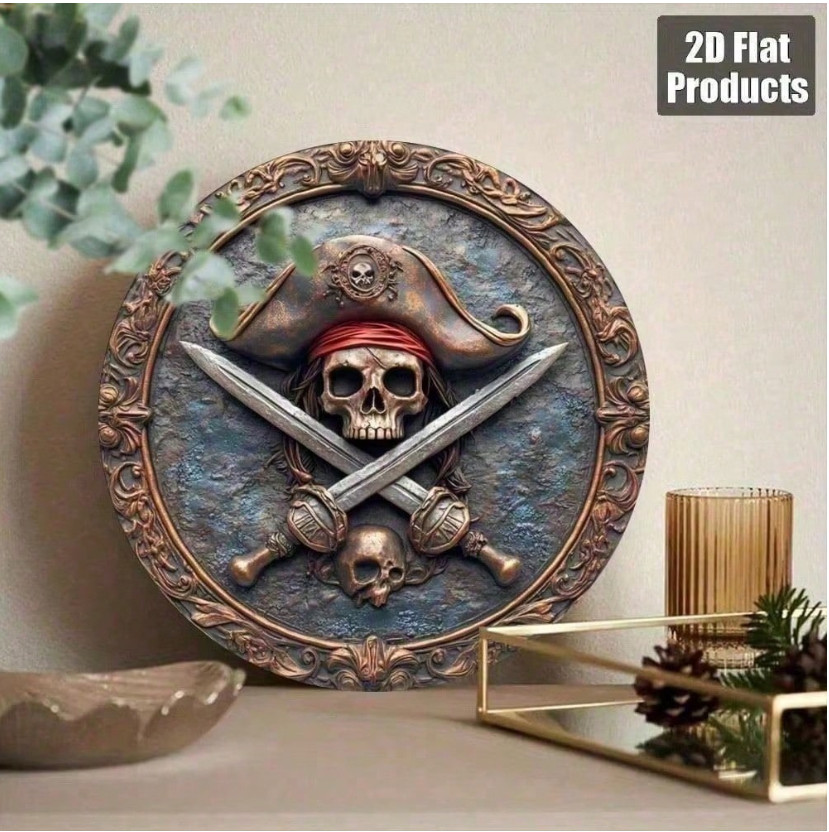 Vintage Metal Skull Sign 8×8 Inch Pirate Wall Decor For Home Bar Man Cave Art