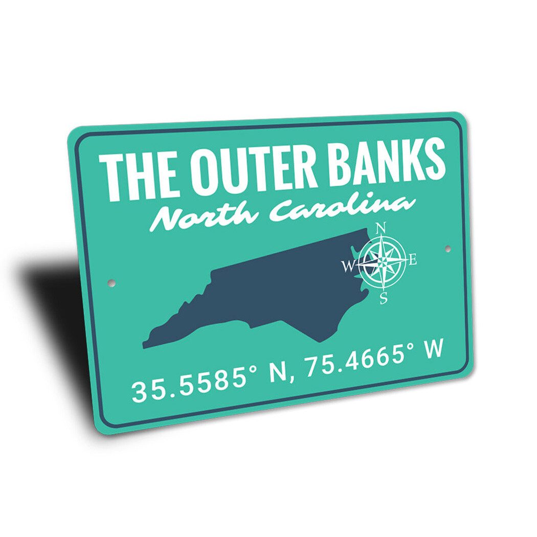 The Outer Banks North Carolina Destination Coordinates Sign, Unique Metal Sign