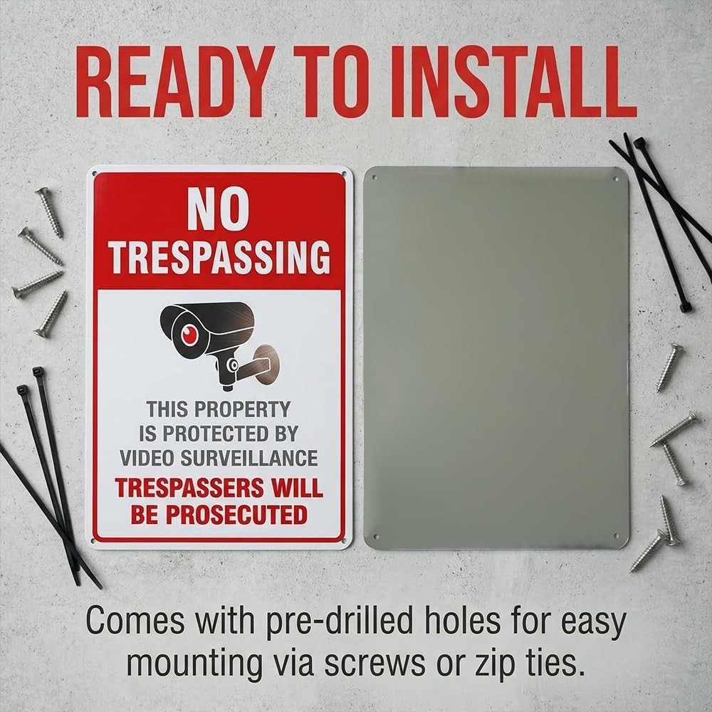 Weatherproof No Trespassing Video Surveillance Sign – 10×7 Inch Aluminum 2-Pack