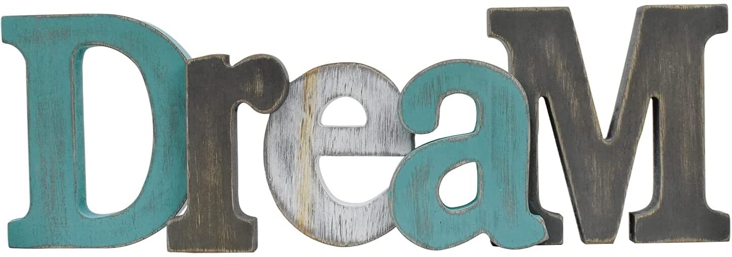 Multicolor Wooden Dream Word Sign Freestanding Block Letters Wall Mounted…