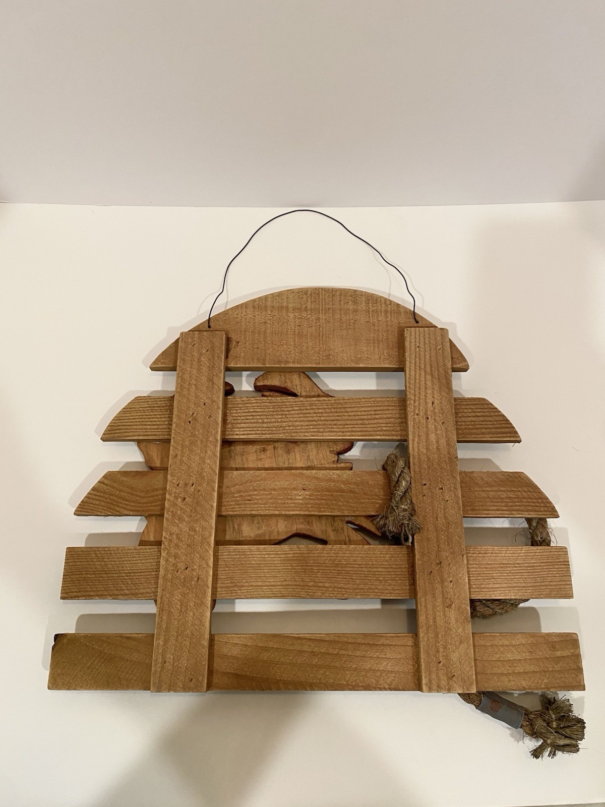 Vintage Wooden Nautical Crab Sign Wall Art Decor With Rustic Rope 14”x16”