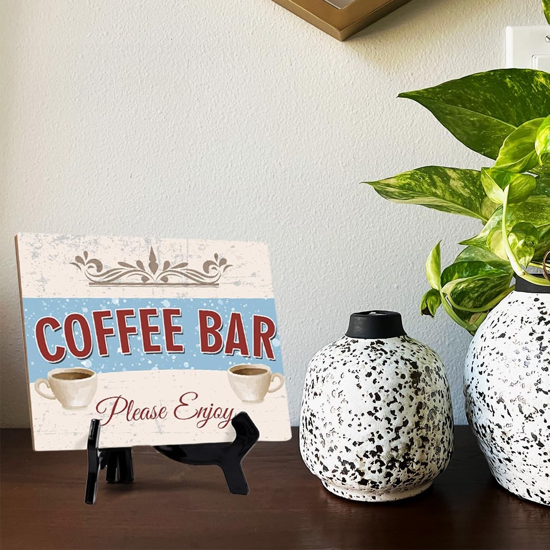 Signs ByLita Coffee Bar Please Enjoy, Classic Design Table Sign With Stand