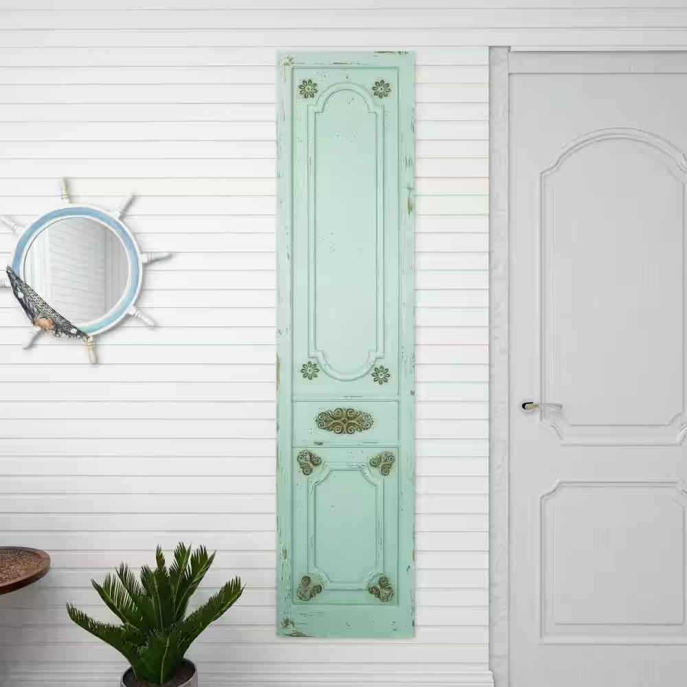 18 In. X 78 In. Wood Green Antique Door Scroll Wall Decor