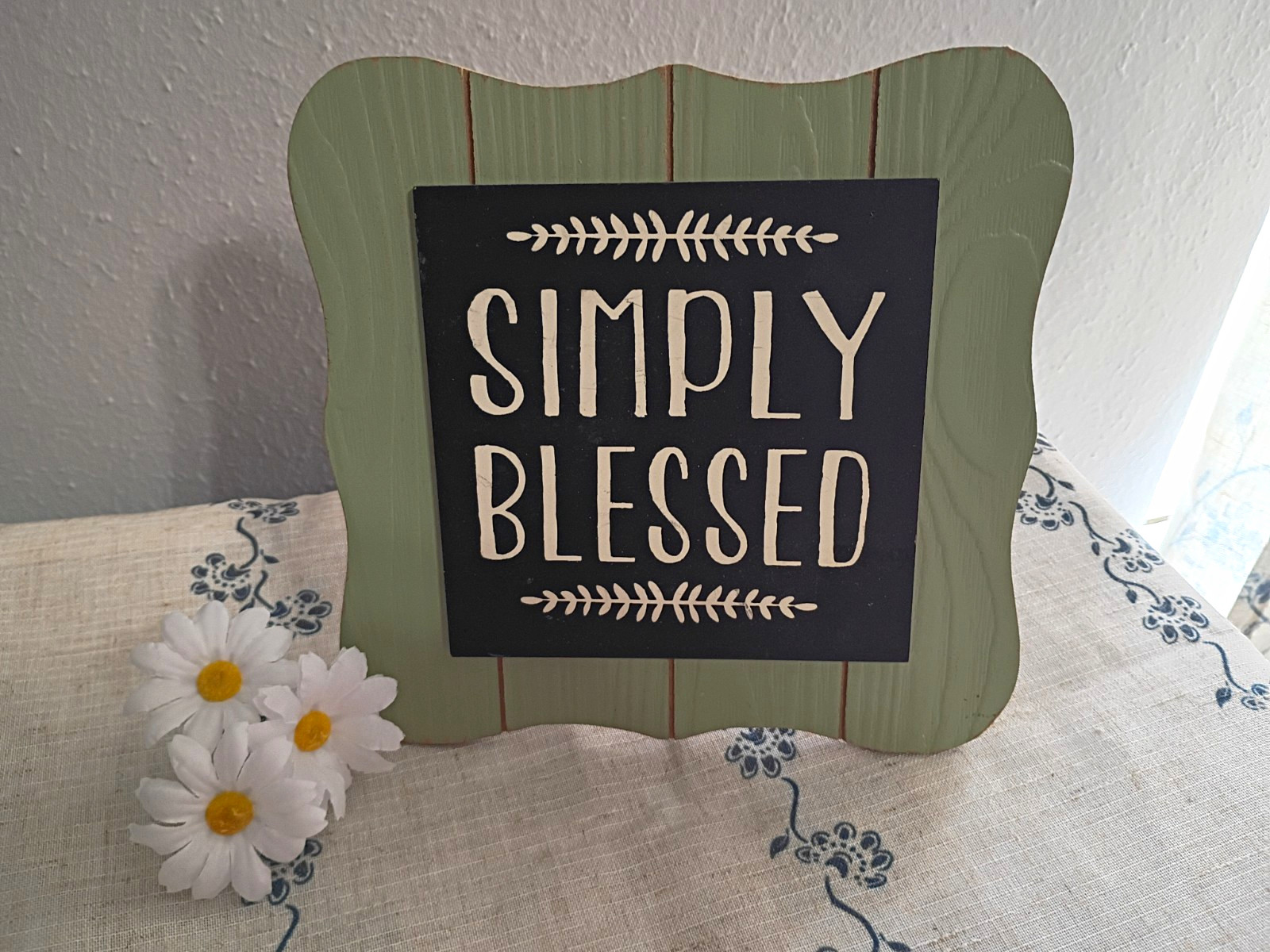 Simply Blessed Wood Farmhouse Square Free Standing Vertical Sign Green Black