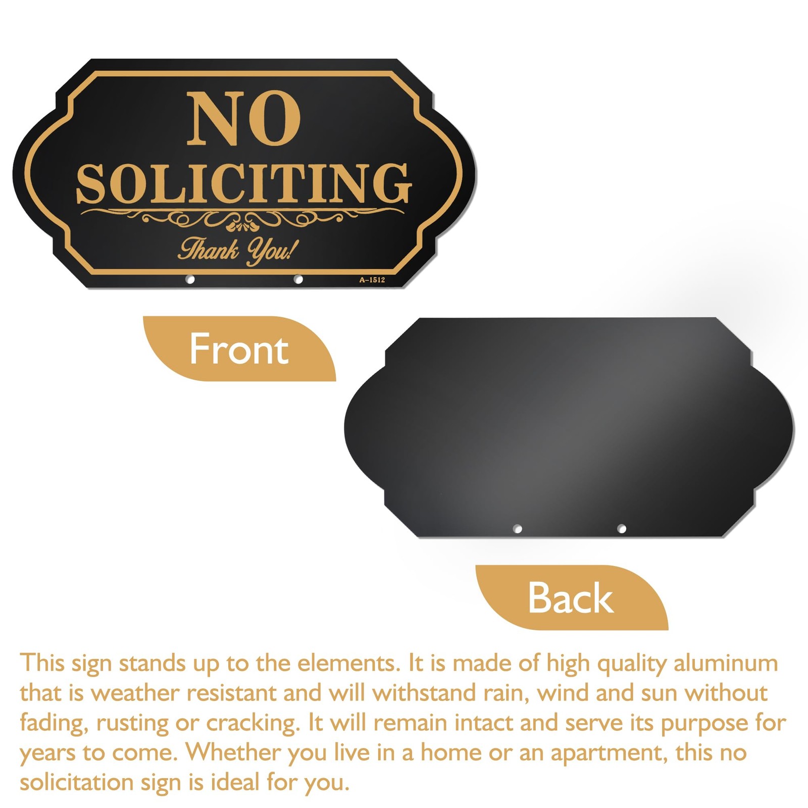 No Soliciting Sign for House with Stake – 50-mil Thick Aluminum – 5×10 Inch/37