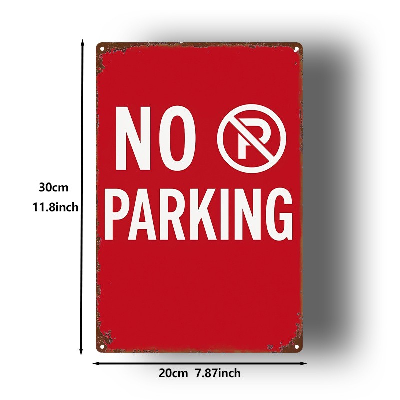 Shabby Bright Red Metal Sign No Parking P Symbol Pattern Yard Fence Decor