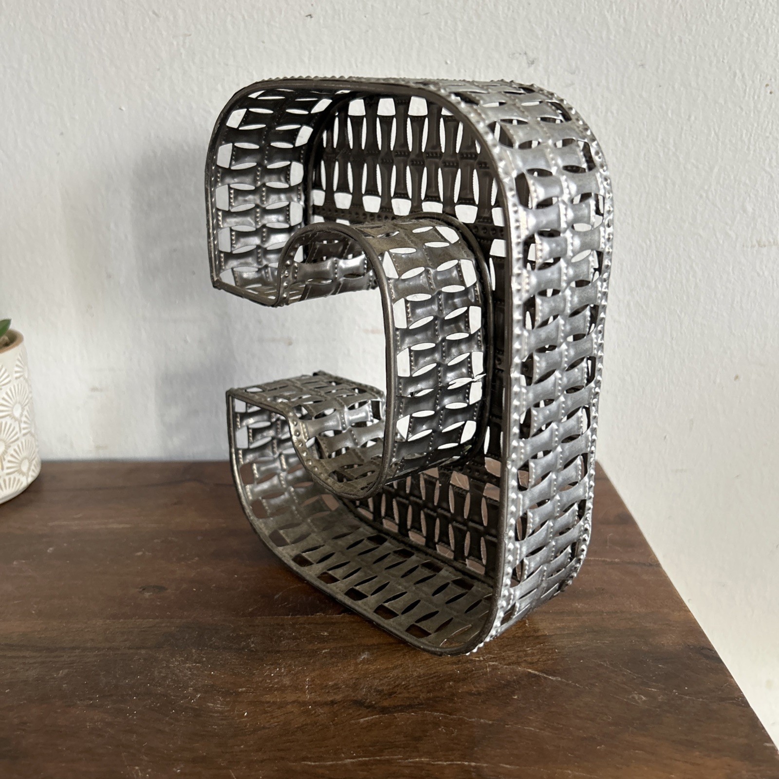 Decorative Metal Block Letter ‘C’ – Silver Filigree Shelf Or Wall Decor 7 In