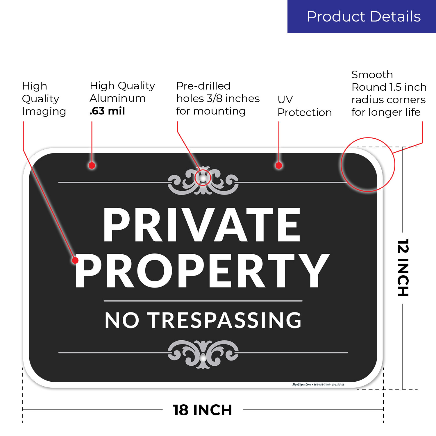 Private Property No Trespassing Sign, Decorative Style,